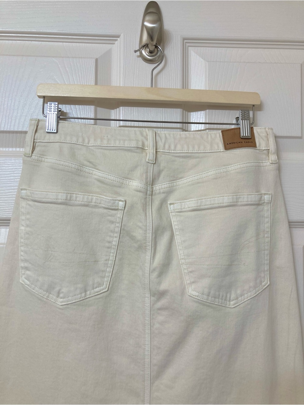 American Eagle Off White Front Slit Low Rise Denim Maxi Skirt 4 Western Cowgirl - Picture 8 of 8